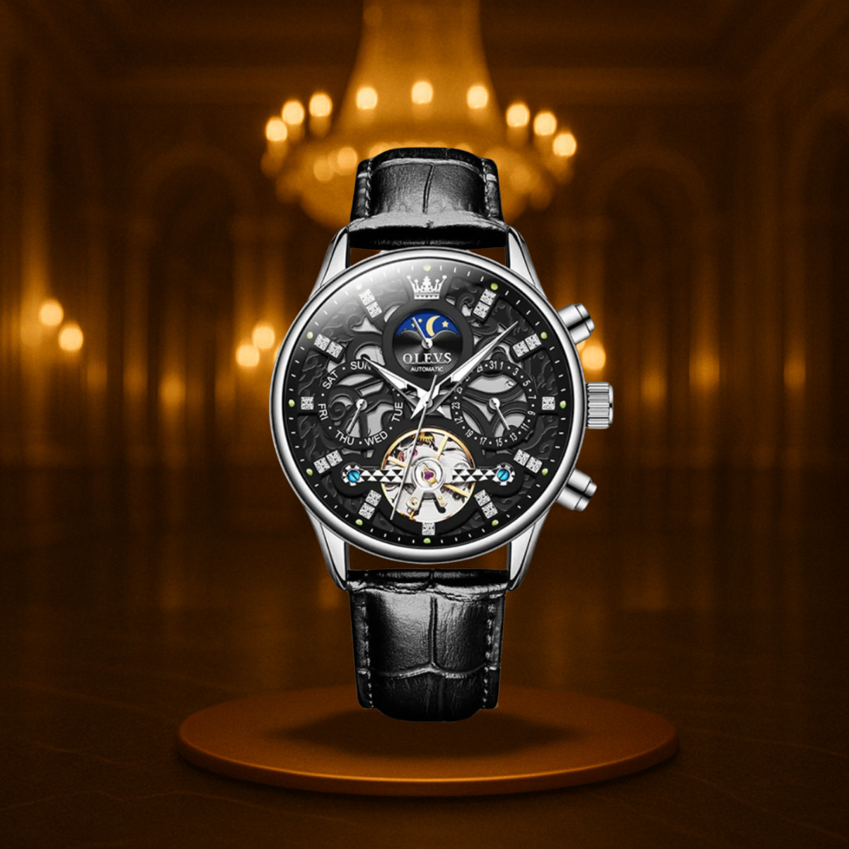Mechanical Automatic Watch with Leather Band