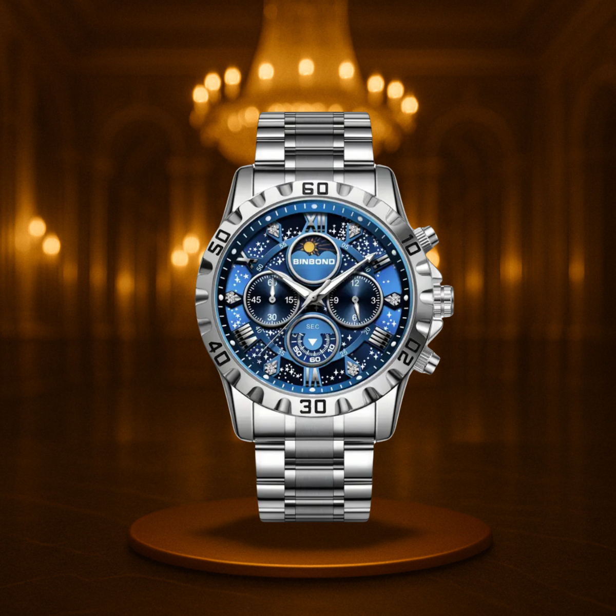 Men's Vintage Chronograph Watch with Metal Band