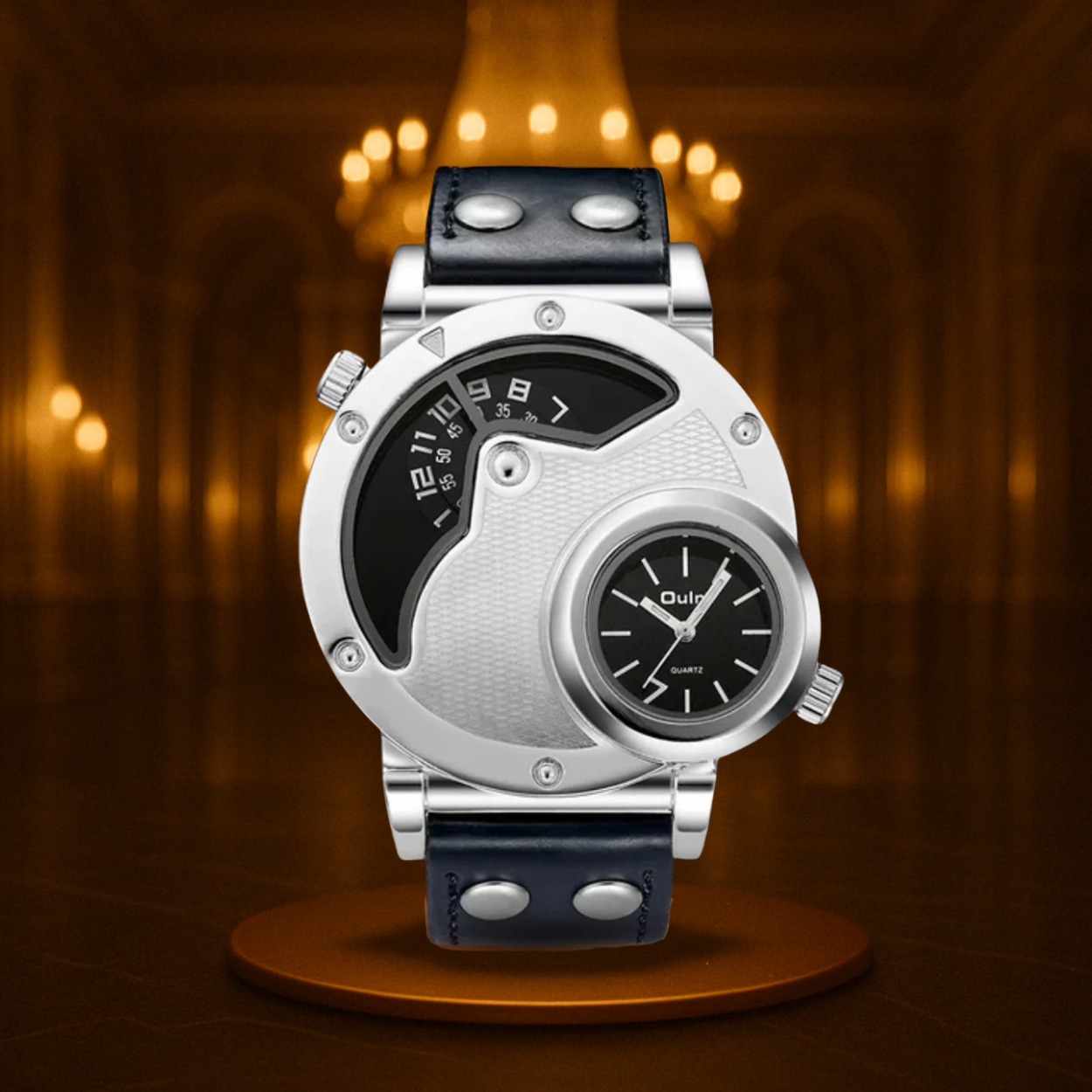 Modern Multi-Time Zone Leather Band Watch