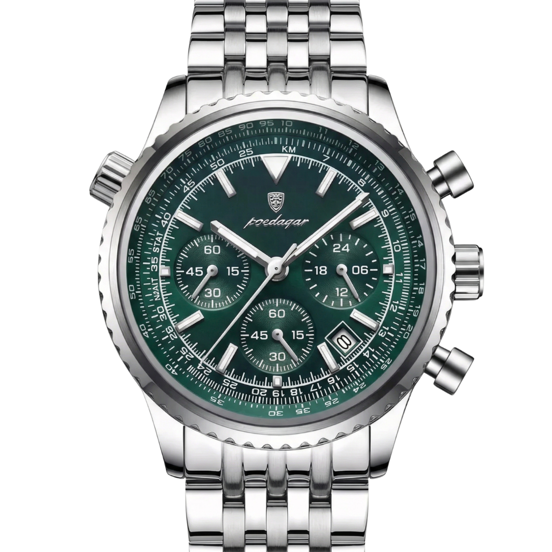 Benedicts Marco steel chronograph with green dial