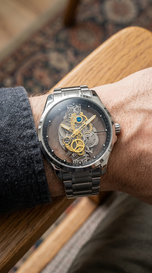 Customer photo of Benedicts Aurelio – Men's Gold Skeleton Watch