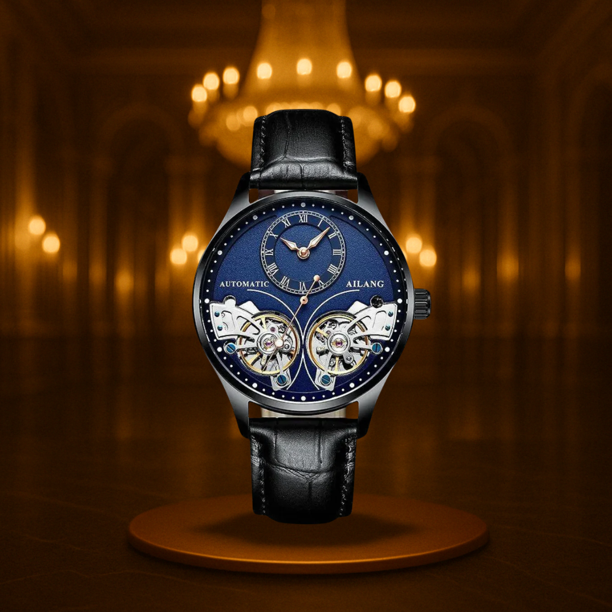 Vintage Style Double Tourbillion Luminous Men's Mechanical Watch