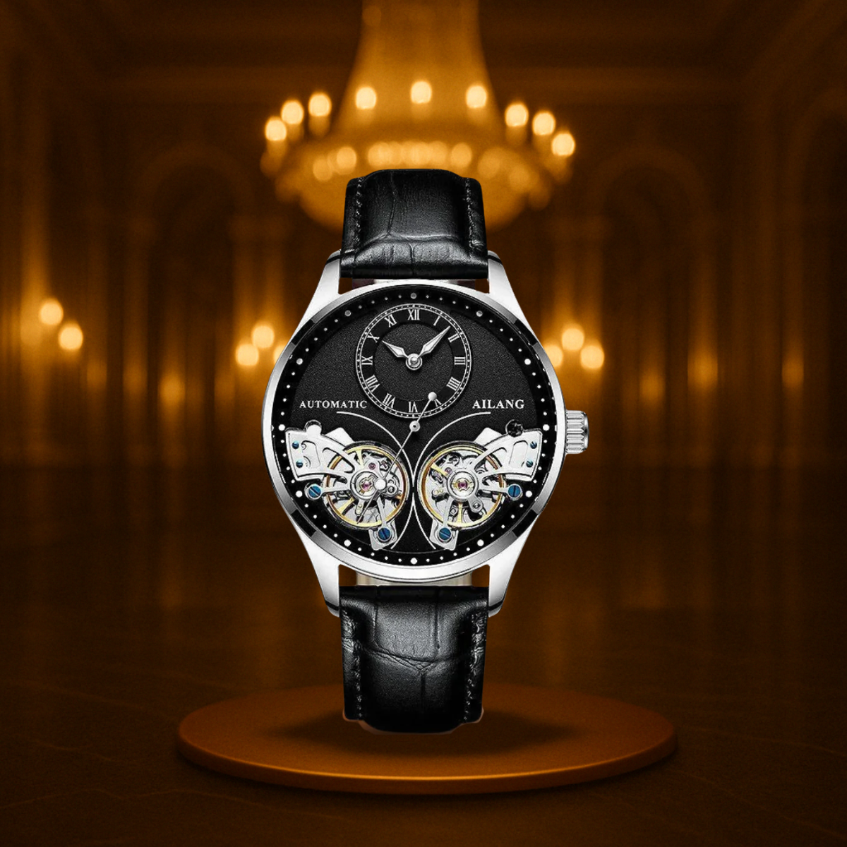 Vintage Style Double Tourbillion Luminous Men's Mechanical Watch