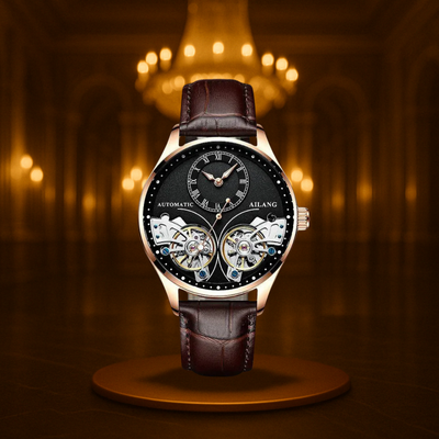 Vintage Style Double Tourbillion Luminous Men's Mechanical Watch