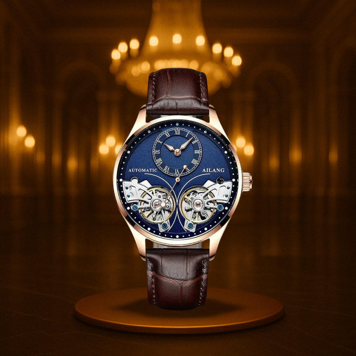 Vintage Style Double Tourbillion Luminous Men's Mechanical Watch