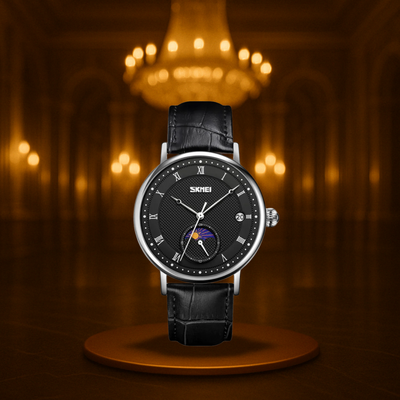 Fashionable Crystal Moon Men's Stainless Steel Watch