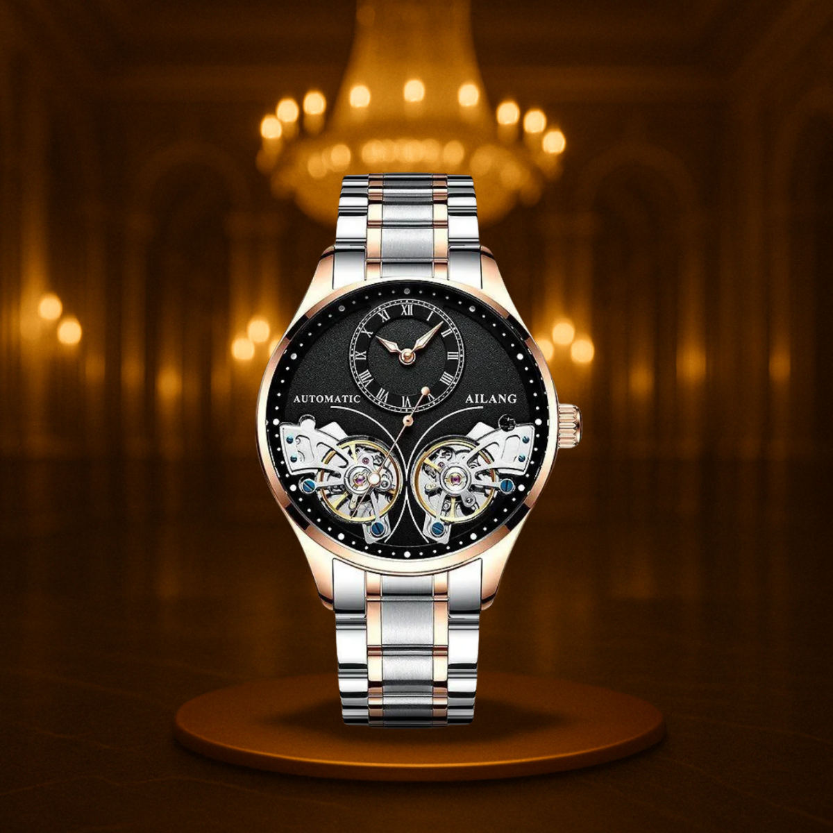 Vintage Style Double Tourbillion Luminous Men's Mechanical Watch