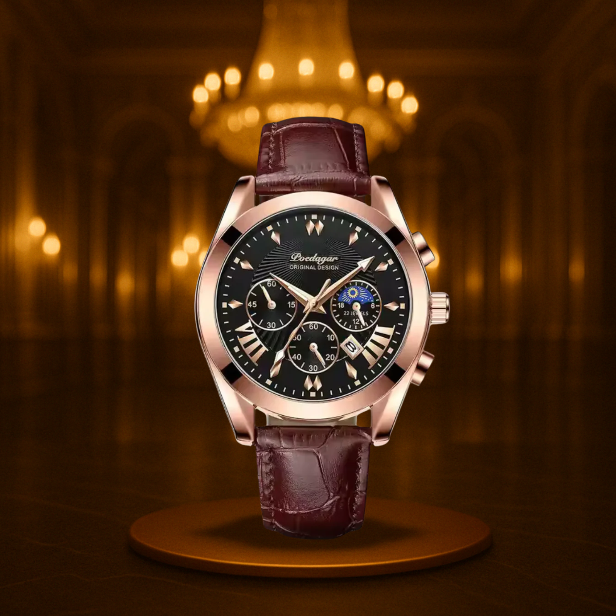 Sleek Leather Strap Men's Watch
