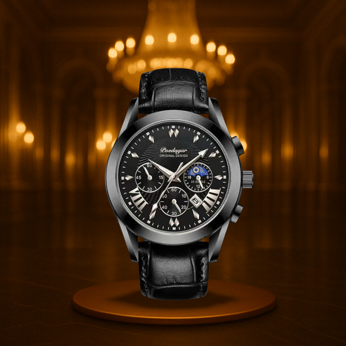 Sleek Leather Strap Men's Watch