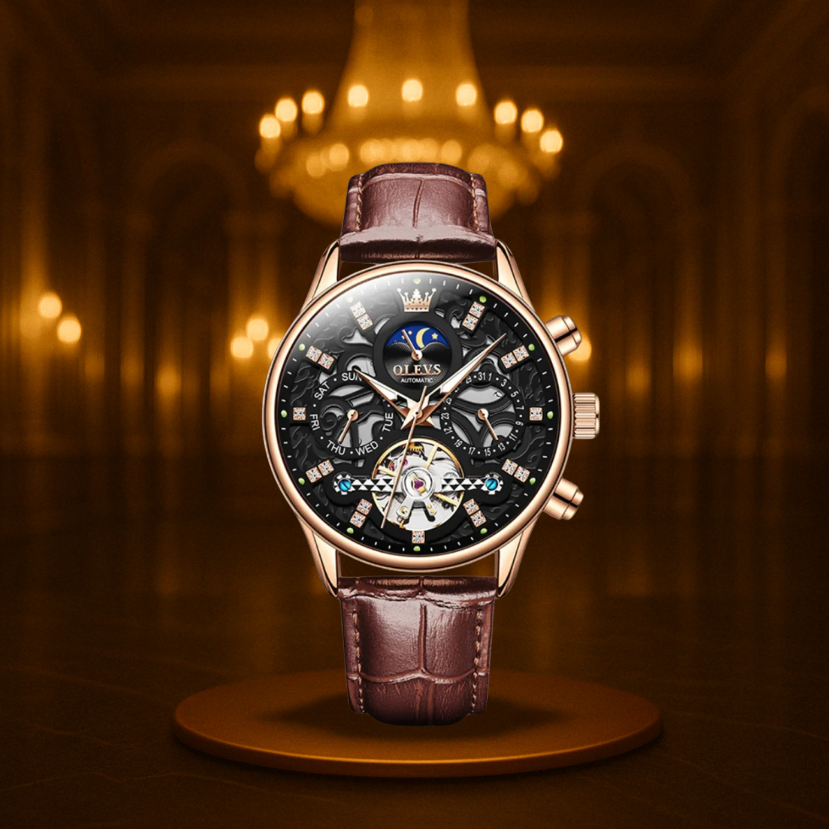 Classic Mechanical Automatic Men's Watch with Leather Band