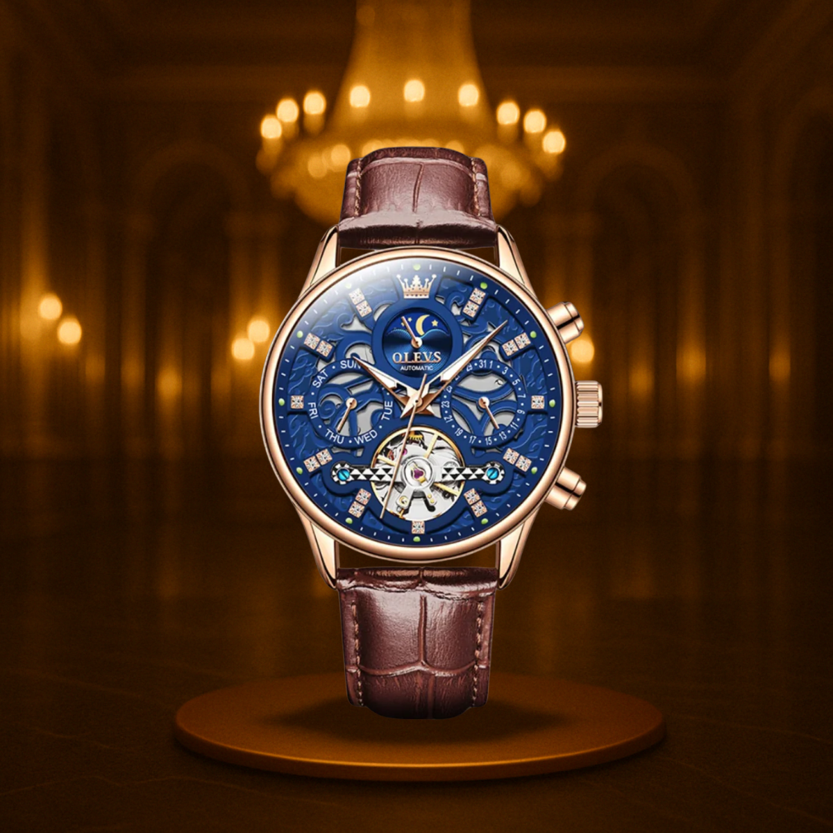 Classic Mechanical Automatic Men's Watch with Leather Band