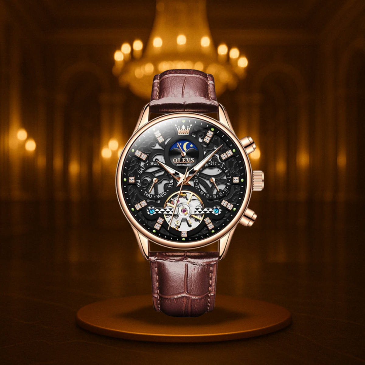 Classic Mechanical Automatic Men's Watch with Leather Band