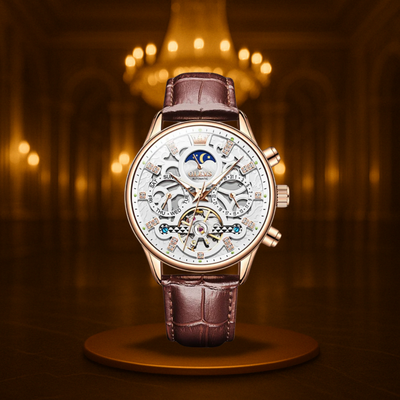 Classic Mechanical Automatic Men's Watch with Leather Band
