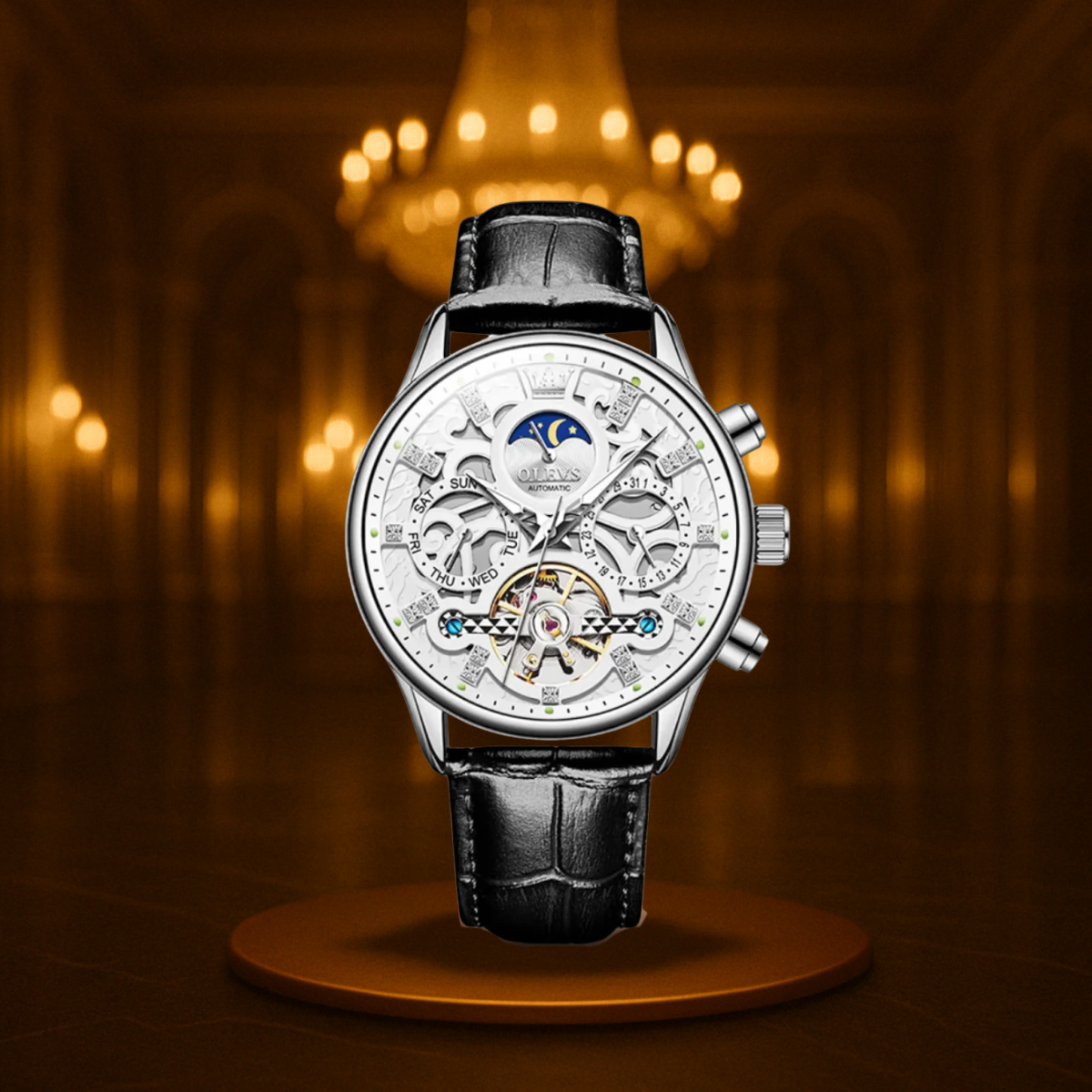 Classic Mechanical Automatic Men's Watch with Leather Band