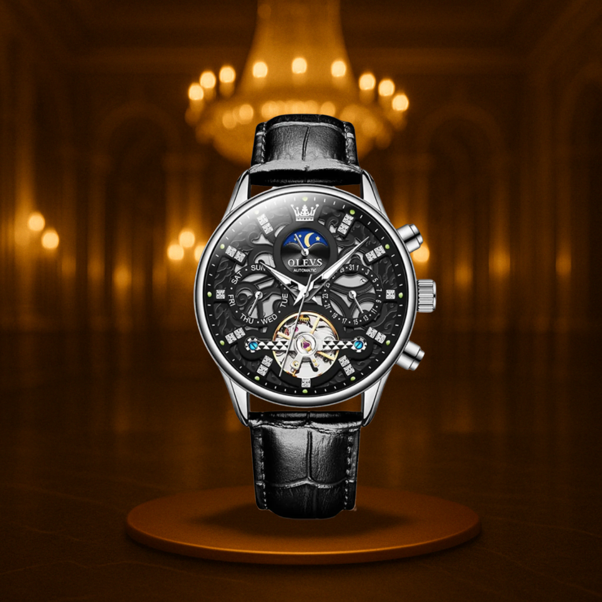 Classic Mechanical Automatic Men's Watch with Leather Band
